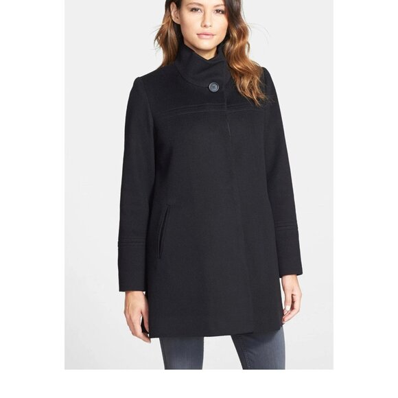 $1100 FLEURETTE LORO PIANNA Wool Stand Collar Car Coat BLACK LUXURIOUS 12 - Picture 1 of 3